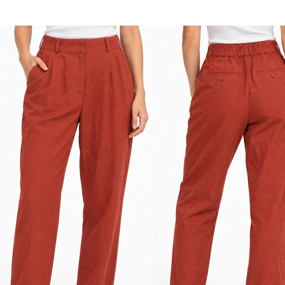 & Other Stories Paris Atelier High Rise Lightweight Pants Cotton Rust Sz 4 NWT